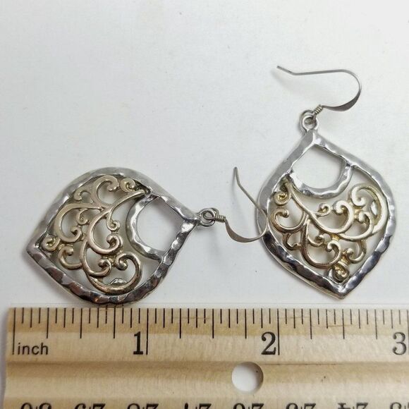 Vintage Spiral Design Dangle Earrings, Silver Tone, Boho Style, Estate - Picture 4 of 6